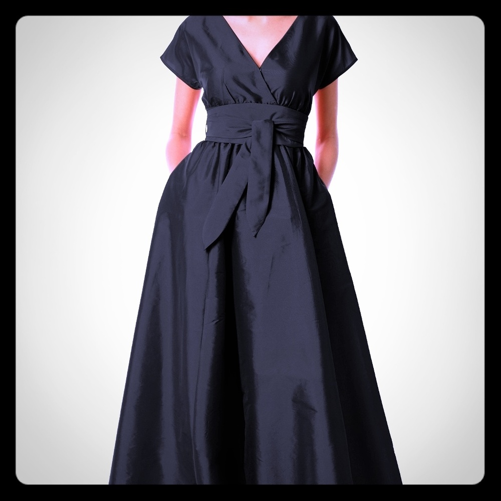 Satin tie dupioni dress floor length